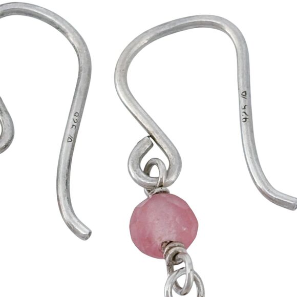 Vintage Sterling Silver 925 Rose Quartz Drop Earrings - Picture 3 of 5